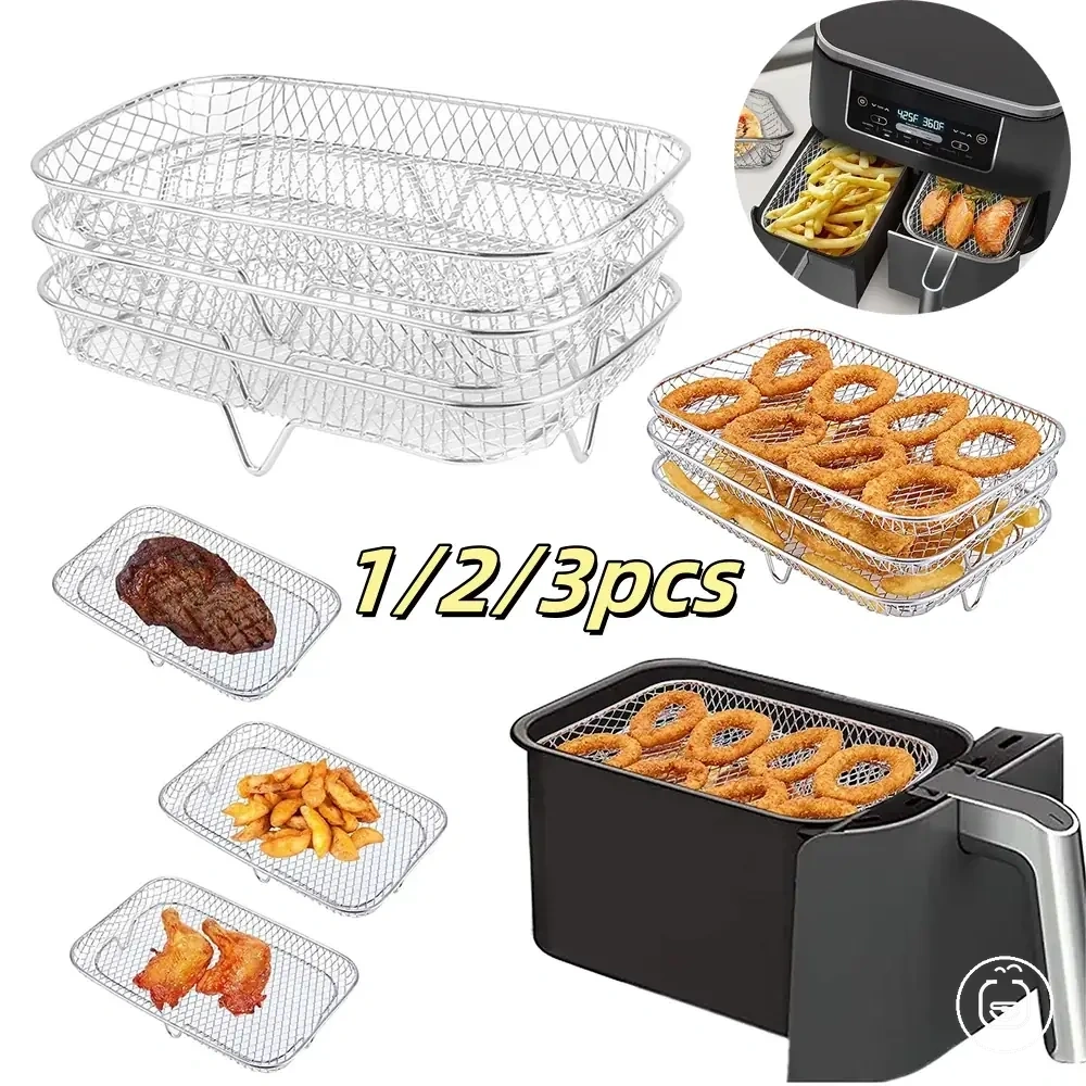 Quadratischer stapelbarer Edelstahlrost für Heißluftfritteusen zum Grillen und Garen