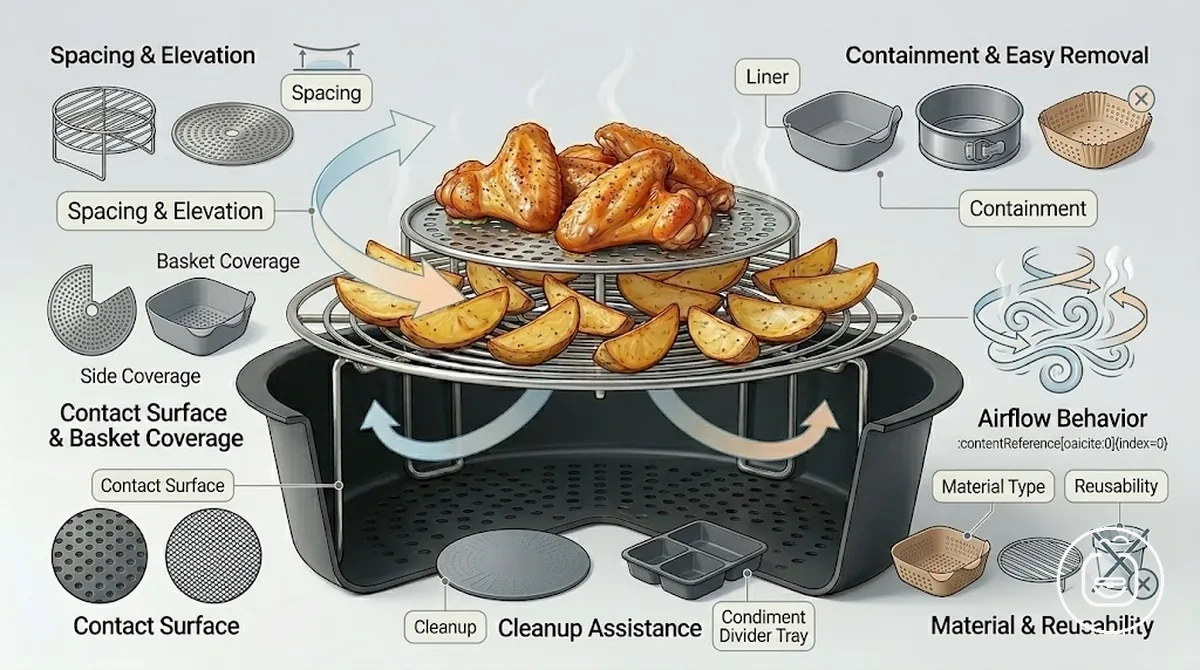Diagram showing attributes that separate air fryer accessory types