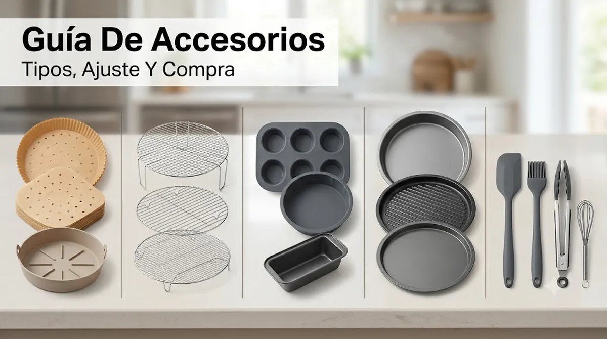 Accesorios para freidora de aire agrupados, con revestimientos, rejillas, moldes y utensilios