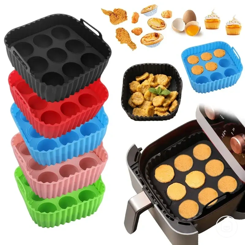 Set de deux revêtements en silicone et moule à muffins pour friteuse sans huile