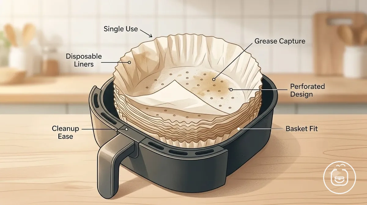 revêtements en parchemin jetables pour friteuse sans huile avec perforations et forme de panier