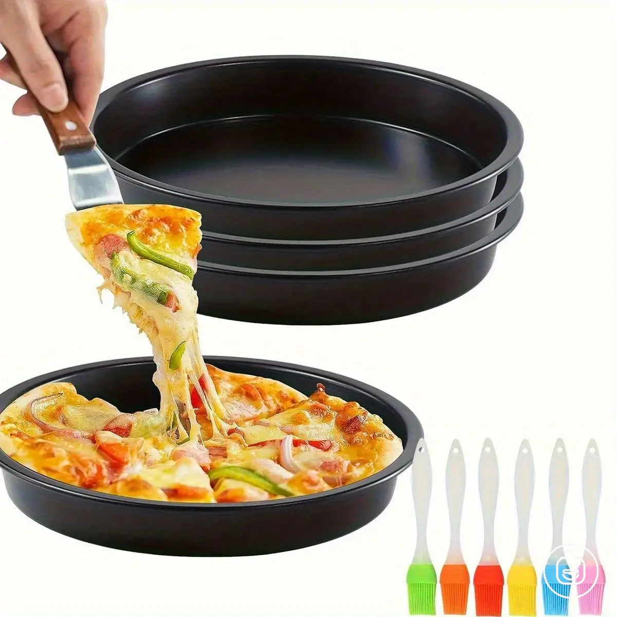 Forma redonda antiaderente de aço carbono para pizza com pincel de confeitaria para forno