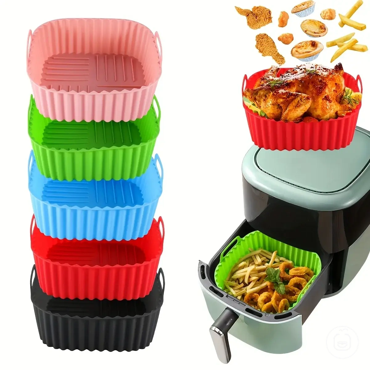 Forro quadrado reutilizável de silicone para air fryer, lava-louças e forno
