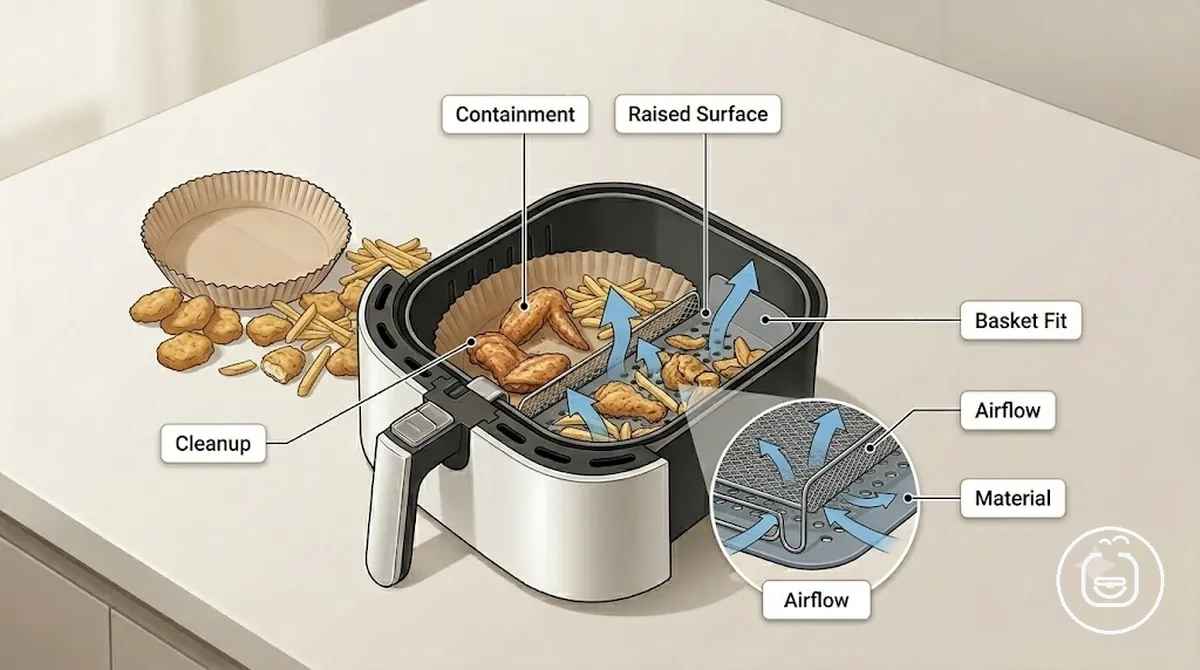 Acessórios para air fryer escolhidos conforme as necessidades de contenção, crocância, grelhar e limpeza