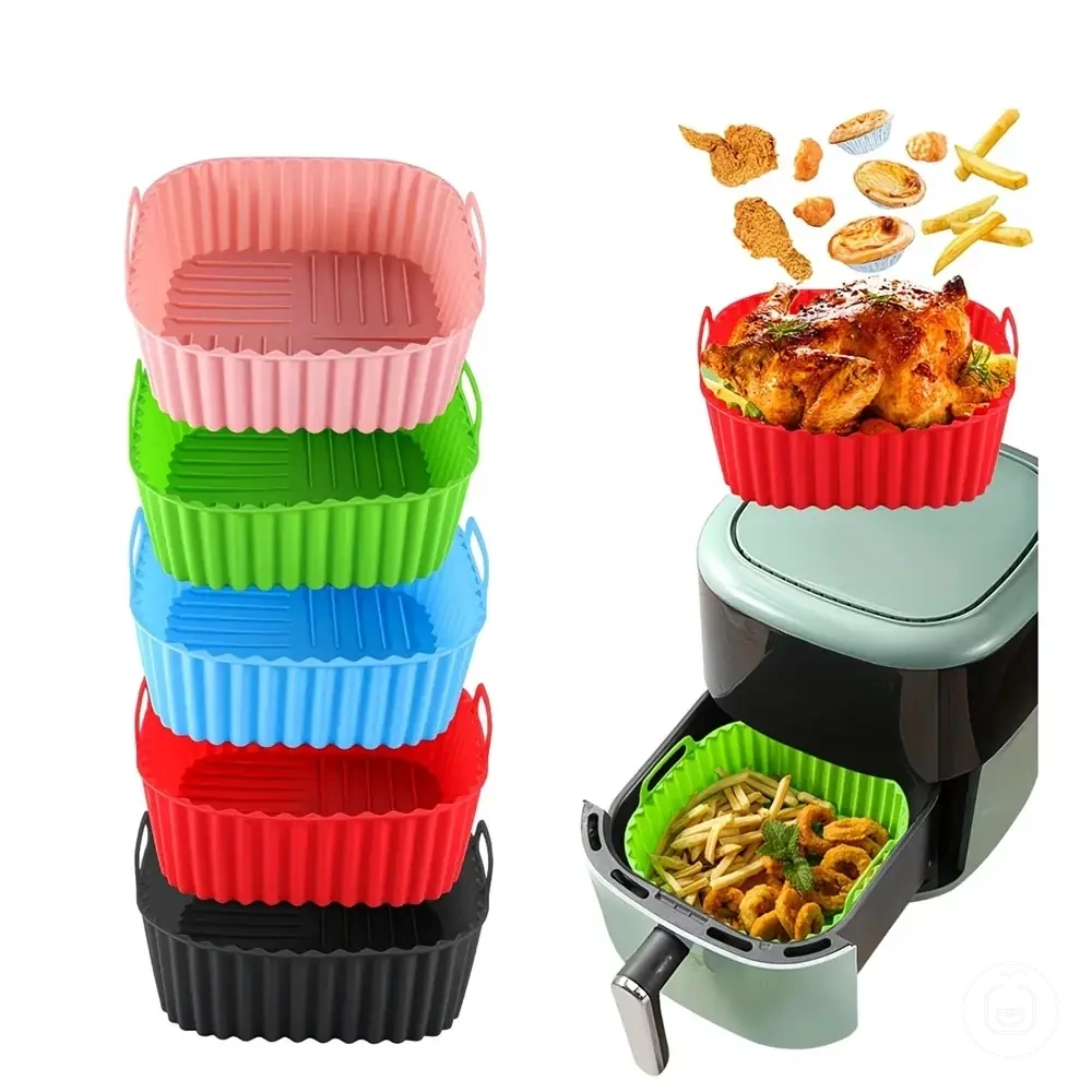 4-7 qt air fryer modelleri için 8 inç kare yeniden kullanılabilir silikon taban