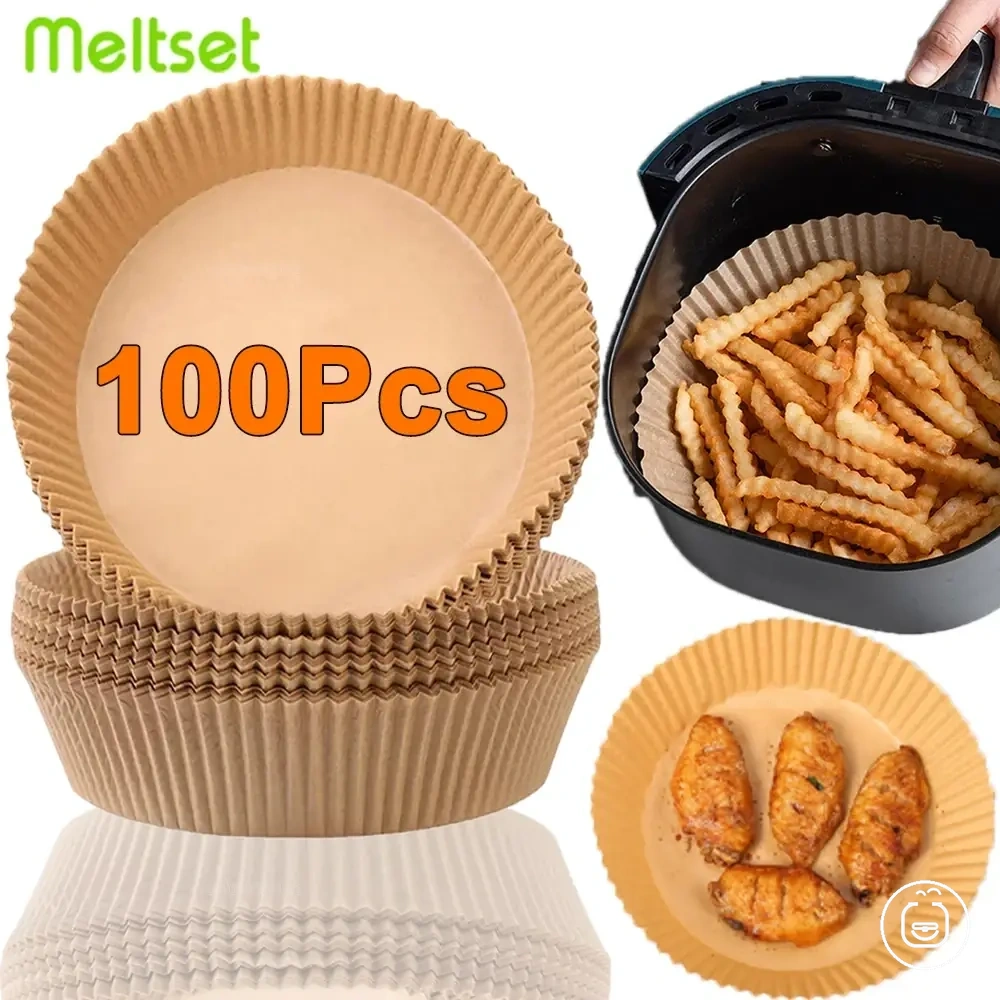 50 veya 100 parçalı yuvarlak tek kullanımlık yapışmaz air fryer kağıt tabanları