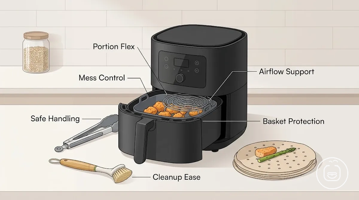 Temel pişirme ve temizlik ihtiyaçlarına odaklanan yeni başlayan air fryer aksesuarları kurulumu